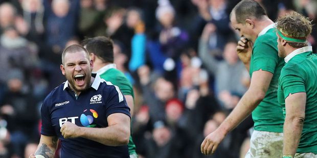 Scotland's Gordon Reid celebrates winning the Six Nations rugby match against Ireland at BT Murrayfield Stadium, Edinburgh, Scotland. Photo / AP.