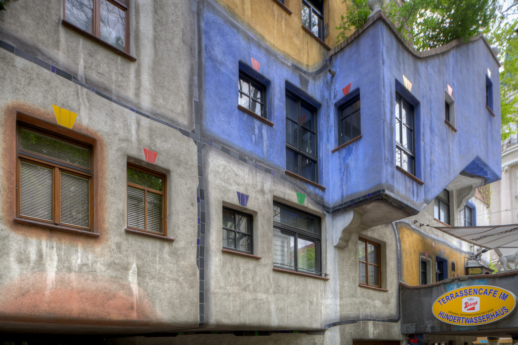 Terrassencafe im Hundertwasserhaus, a unique, colourful building in Vienna that's popular with tourists. Photo / Flickr, Manfred Morgner