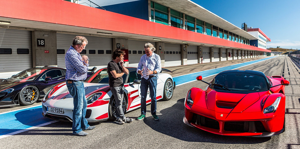 Jeremy Clarkson , Richard Hammond and James May in the first episode of their new Amazon Prime TV show The Grand Tour. Photo / Supplied