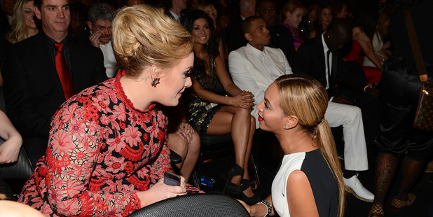 Recording artists Adele and Beyonce at the Grammys in 2013. Photo / Getty