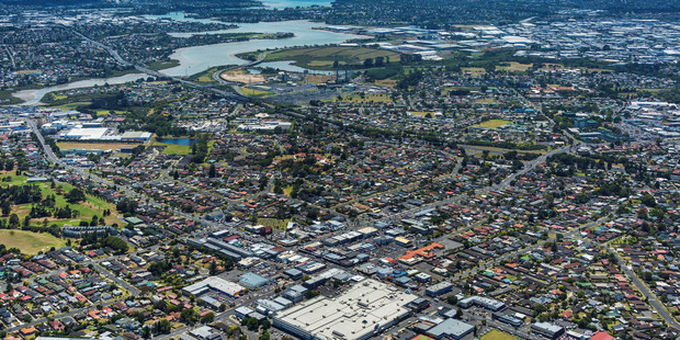 This aerial view over Papatoetoe depicts Hunters Plaza in the lower foreground. Photo / Supplied