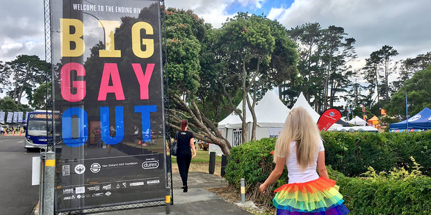 People make their way to the Big Gay Out in Coyle Park. Photo / Bike Auckland