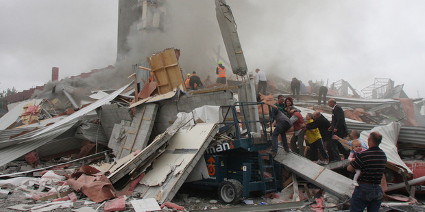 The remains of the collapsed CTV building. Photo / Geoff Sloan