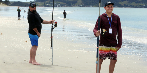 Josh and Dan Langdon tried their luck on the beach near the Marsden Point oil refinery in a previous Beach and Boat competition.