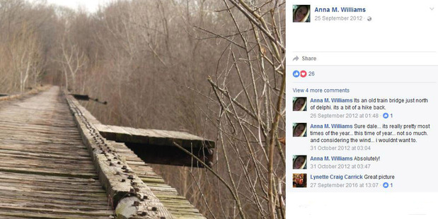 Four years ago Anna Williams posted on Facebook the picture of the old bridge where her daughter was abducted. Photo / Facebook