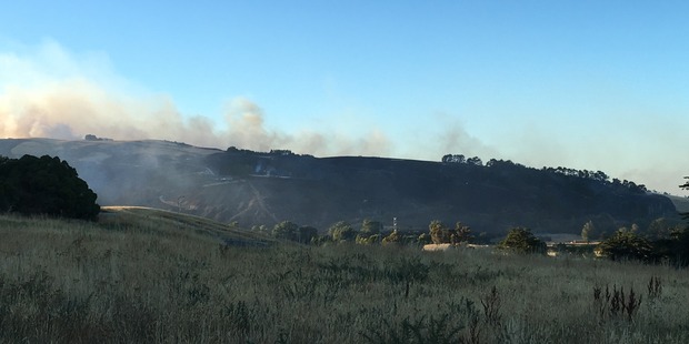 Morning light reveals the blackened hillside after last night's fire. Photo / Joshua Price