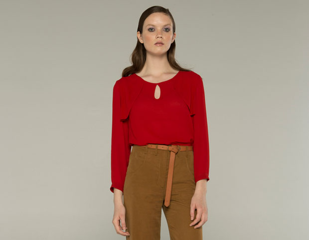 A model wears a top designed by Ingrid Starnes, the same one worn by both Hilary Barry and Amanda Gillies on TV this morning.
