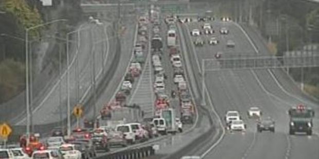 The traffic camera on SH1 at Tristram Ave shows traffic backed up into the city. Photo / NZTA