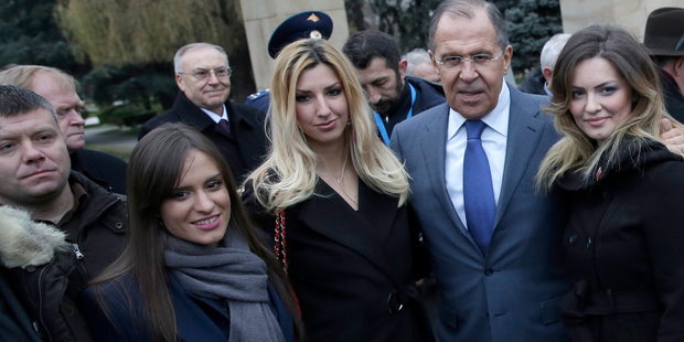 Alleged plotter Nemanja Ristic, far left, is seen in a photograph with Russian foreign minister Sergey Lavrov, second right. Photo / AP