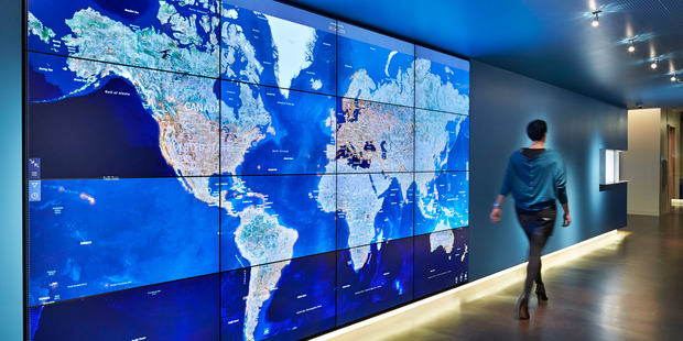 The threat map at Microsoft's cybercrime centre in the US. Picture / Microsoft