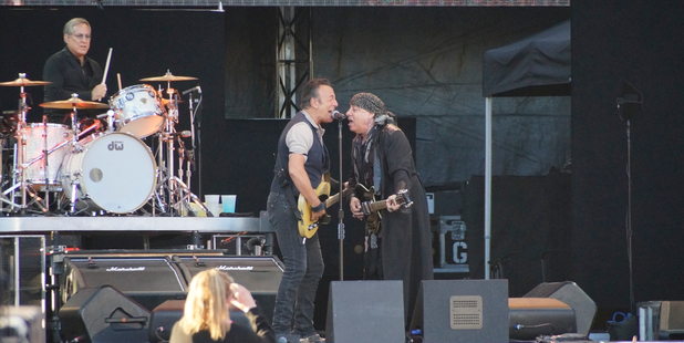 Bruce Springsteen and Steven Van Zandt perform for the crowd at AMI Stadium. Photo / Anastasia Hedge