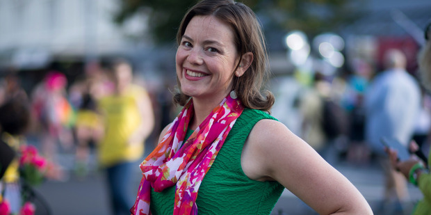 Green party candidate Julie Anne Genter attends the Auckland Pride Parade. Photo / Dean Purcell