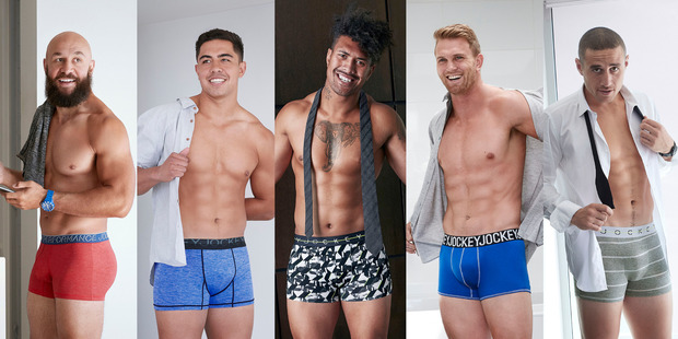 Images of, left to right, DJ Forbes, Scott Curry, Ardie Savea, Anton Lienert-Brown and TJ Perenara will soon grace shopping centres and billboards everywhere in Jockey's new ad campaign.