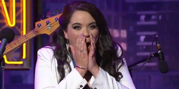 Laura Daniel reacts after Guy Williams' f-bomb. Photo/Three