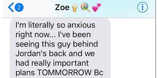 A woman named Zoe, from Baltimore, accidentally sent her boyfriend a text meant for her friend. Photo / Twitter