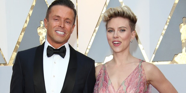 Joe Machota (L) and actress Scarlett Johansson arrive at the 89th Annual Academy Awards. Photo / Getty