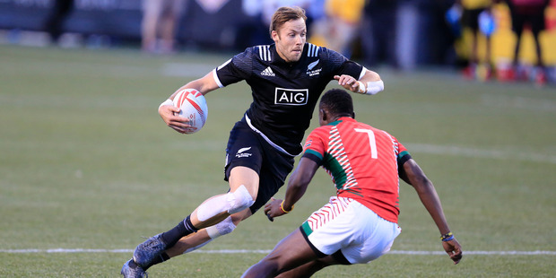 Tim Mikkelson in action against Kenya at the Las Vegas Sevens. Photo / Getty