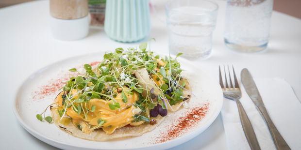 The Chilaquiles taco from Scout Cafe in Torbay. Photo / Greg Bowker
