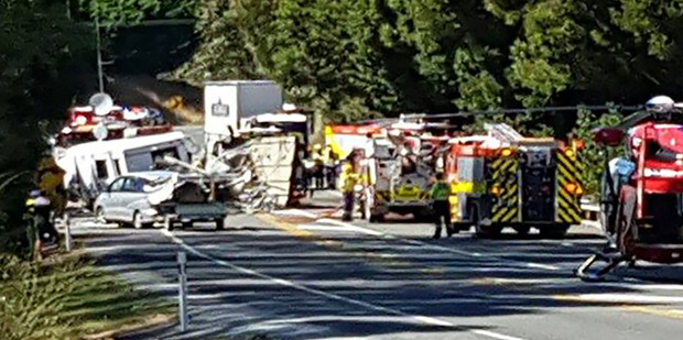 Emergency services attend the scene of a crash on the Coastal Highway (State Highway 60) on Monday. Photo/Nelson Weekly