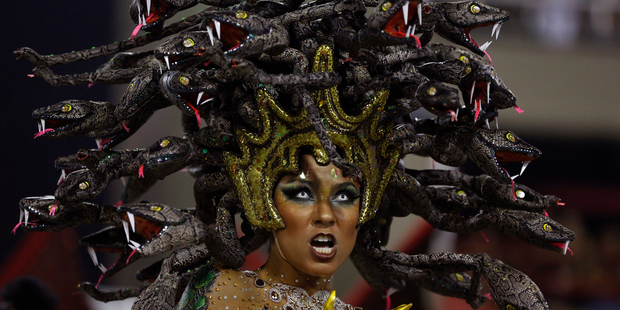 A performer from the Salgueiro samba school parades during Carnival celebrations at the Sambadrome in Rio de Janeiro, Brazil. Photo / AP