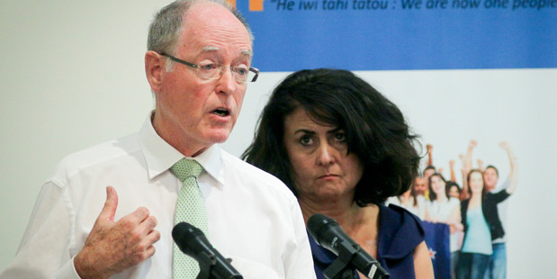 EQUALITY: Former National Party leader Don Brash, who represents anti-separatist group Hobson's Pledge, at the Havelock North meeting with group spokeswoman Casey Costello last night. PHOTO/WARREN BUCKLAND.