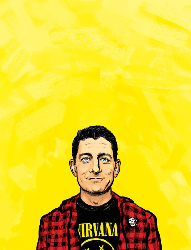 Ryan, the 47-year-old Republican speaker of the House, who is so Gen X that his Spotify playlist, which the music-streaming service made public last spring, included a Beastie Boys song. Image / Washington Post illustration by Eddie Alvarez