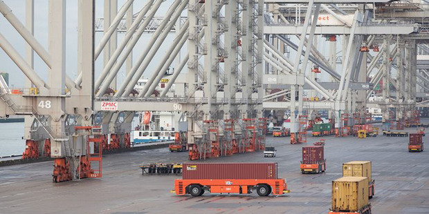 Automated guided vehicles operate at the Port of Rotterdam in the Netherlands. Photo / Bloomberg