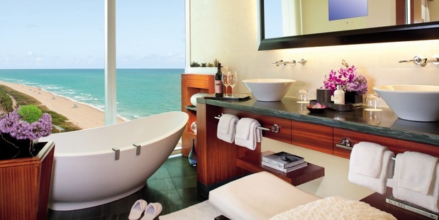 Before sinking into a butler-drawn bath at the Ritz-Carlton Bal Harbour in Miami, guests can choose from 10 bath salts. Photo / Ritz-Carlton Bal Harbour