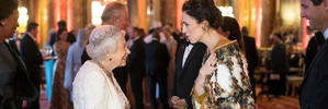 Jacinda Ardern wore a korowai provided by Ngati Ranana - the London-based Maori group - over her dress for the dinner hosted by the Queen. Photo / AP