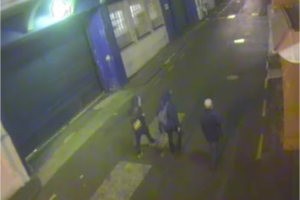 Steven Churchis and associates in Mills Lane on the night of the incident, as caught on a CCTV camera.