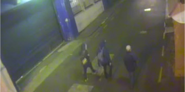 Steven Churchis and associates in Mills Lane on the night of the incident, as caught on a CCTV camera.