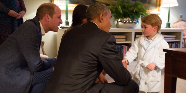 Prince George politely shook hands with the President as he and Mrs Obama fussed over him. Photo: @KensingtonRoyal / Twitter