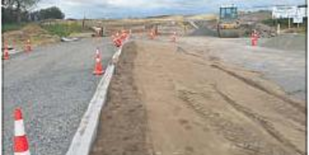 Roadworks showing the two-lane alignment for Te Okuroa Drive currently being built past Northpower's depot at Papamoa East.