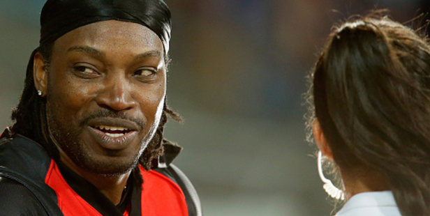 Chris Gayle in his interview with Mel McLaughlin. Photo / Getty