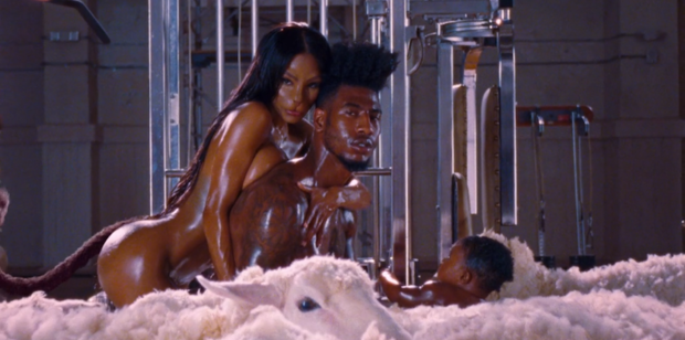 The naked cat woman scene from Kanye's new Fade video.