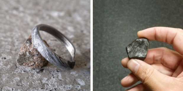A man made a truly unique engagement ring by carving one by hand out of a meteorite rock. Photo / Chadmanx Imgur