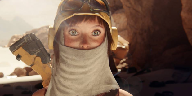 A scene from the video game ReCore.