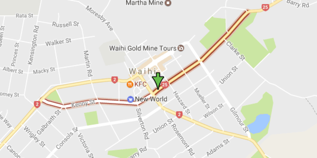 A rubbish truck and ute have collided on SH25 in Waihi this morning. Photo / via google maps