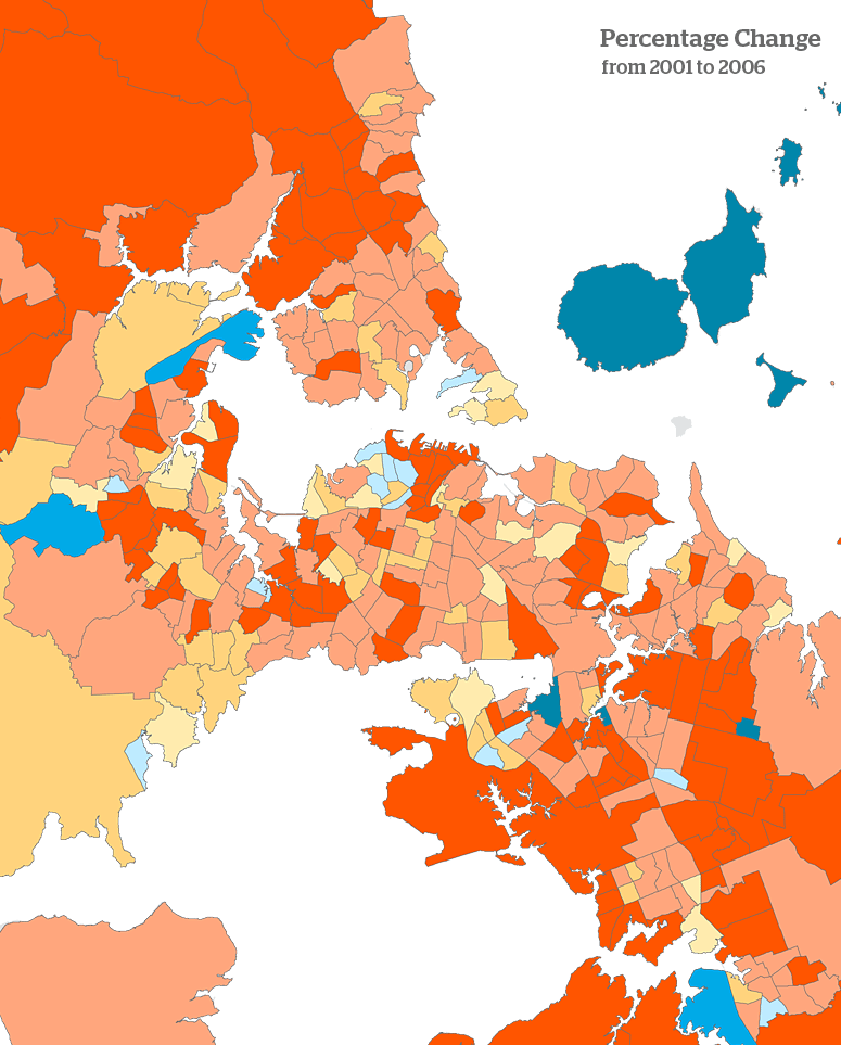Percentage Change in New Zealand by census 2006
