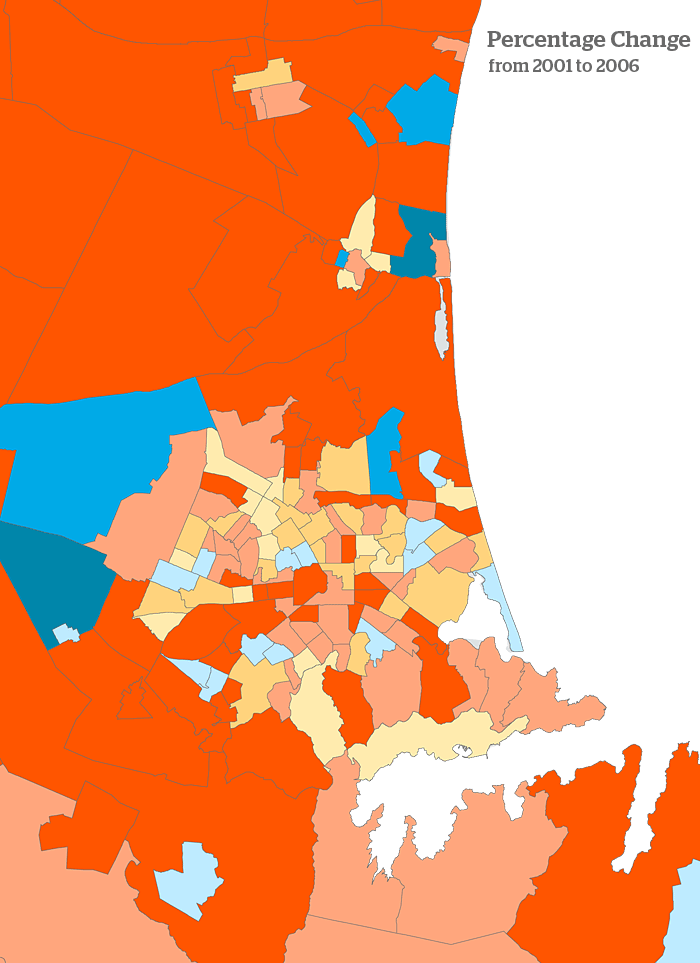 Percentage Change in Christchurch by census 2006