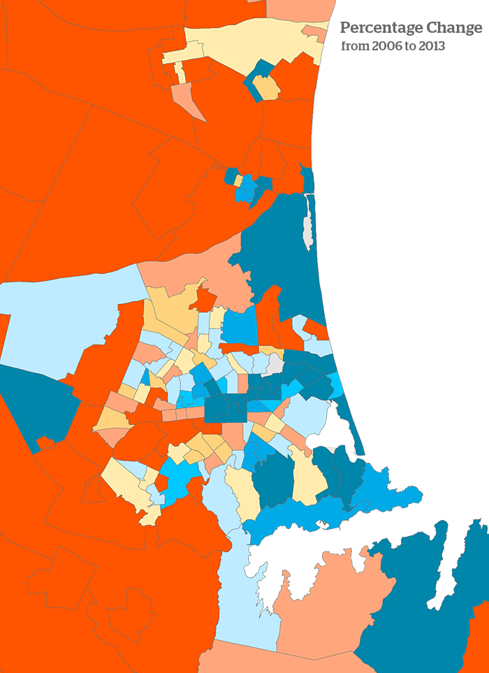 Percentage Change in Christchurch by census 2013