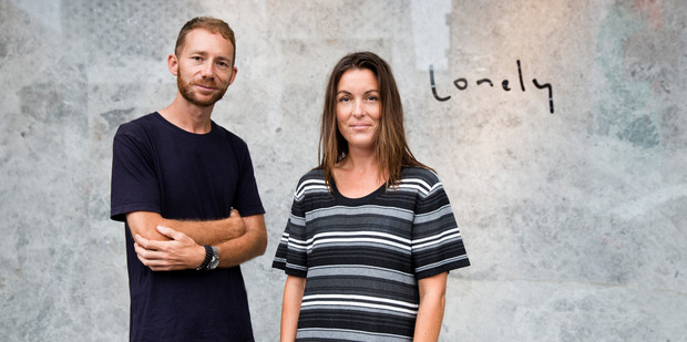 Steve Ferguson and Helene Morris from fashion label Lonely Hearts outside their flagship Ponsonby store. Picture / Babiche Martens.