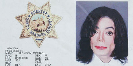 This photo shows a police mug shot taken of US pop star Michael Jackson at the Santa Barbara Sheriff's booking office in Santa Barbara. Photo / File