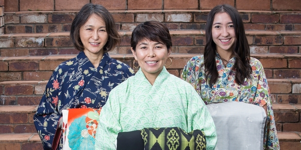 Noriko Collins (centre) with Yoshiko Taylor and her daughter Aiya Taylor. Photo / Greg Bowker