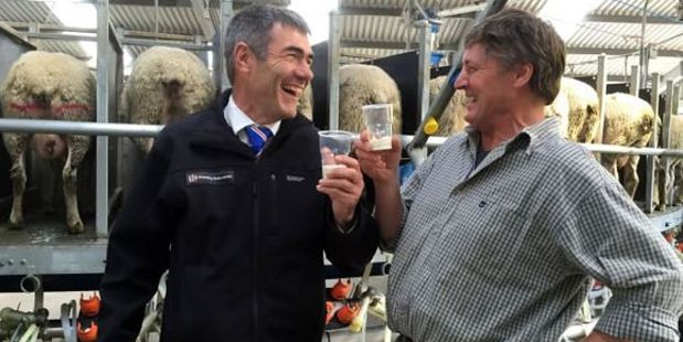 Nathan Guy with Peter Gatley from the Waituhi Kuratau Trust Dairy Sheep Farm, based on the south-western side of Lake Taupo.