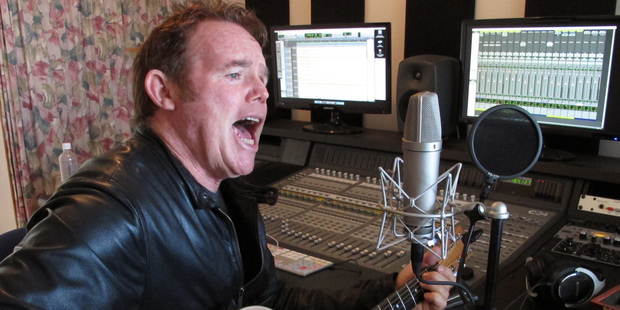 Merv Pinny in his home studio in the Bay of Islands, where he recorded O.B. (Can you hear the children cry?) The song has so far clocked up more than 12 million views on social media. Photo / Peter de Graaf