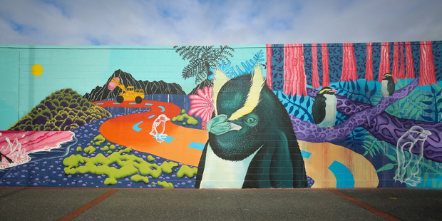 A Celeste Byers sea wall mural, Napier. Photo / Tre Packard