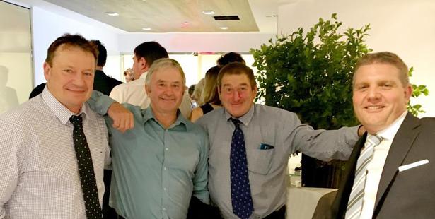 CP Wool representative Richie Hurring (left), Primary Wool Co-operative chairman Howie Gardner, Trevor Peters and Carrfields managing director Craig Carr at the Just Shorn launch in New York. Photo / Supplied