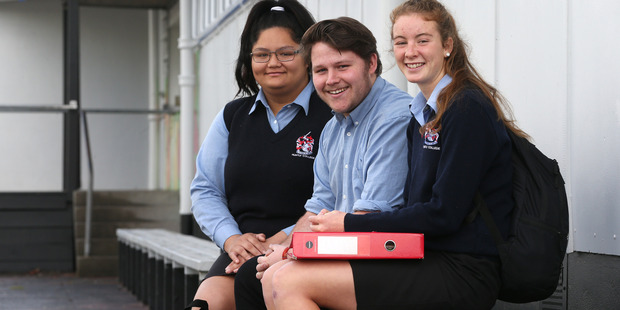 Year 13 Huntly College students China Timo, Liam Loveridge and Emily Ussher are more focussed on their imminent futures than the election. Photo/Doug Sherring