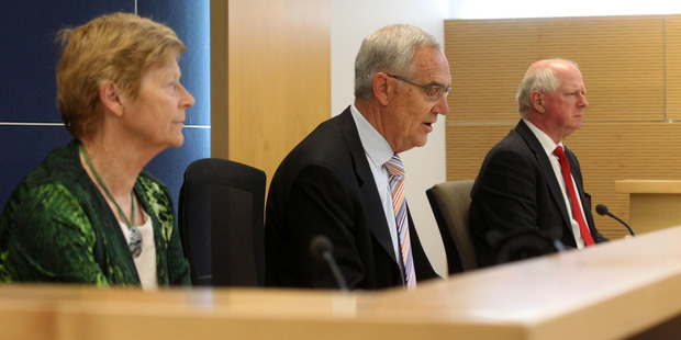 The Havelock North water inquiry panel Dr Karen Poutasi, left, Lyn Stevens QC and Anthony Wilson heard that New Zealand's drinking water compliance is poor compared with the UK.